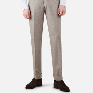 Cavour Mod 2 Single Pleat Flannel Trouser - 48 - Beige